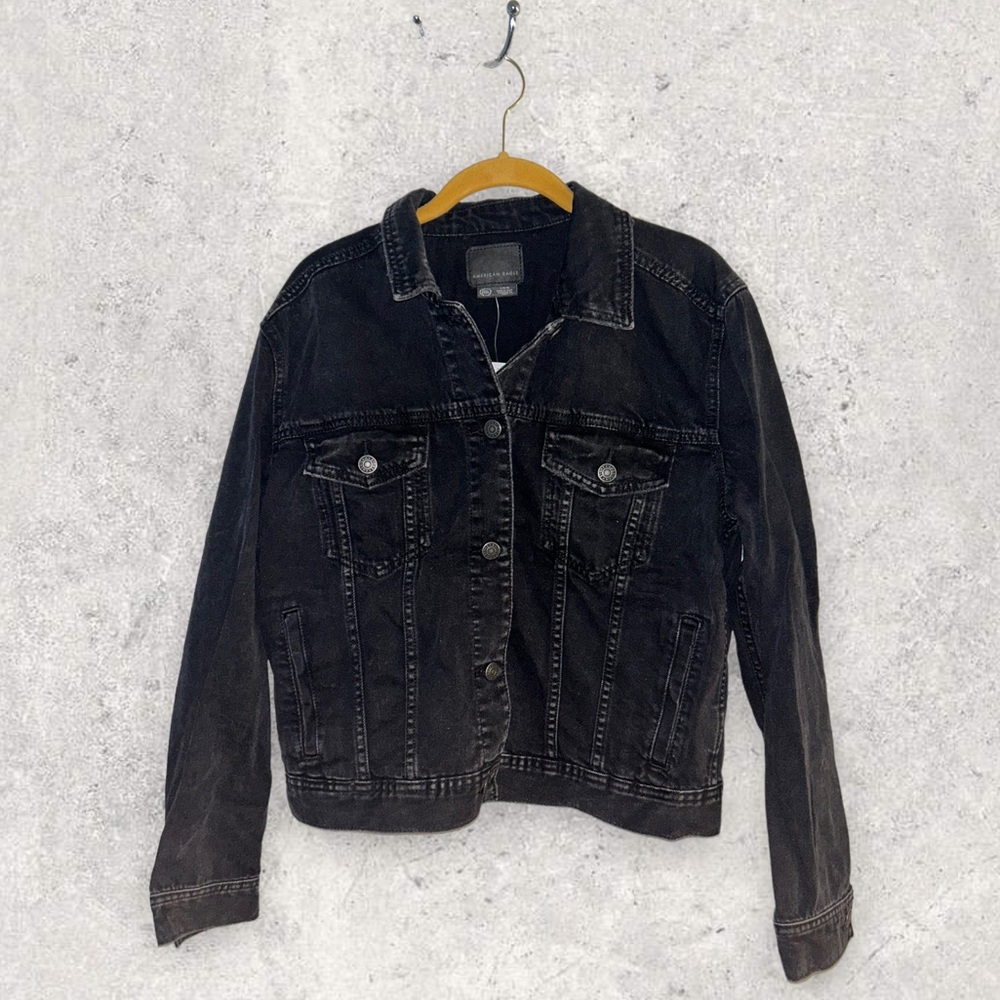 NEW WITH TAGS! Black American Eagle Button Up Jean Jacket, Size Large